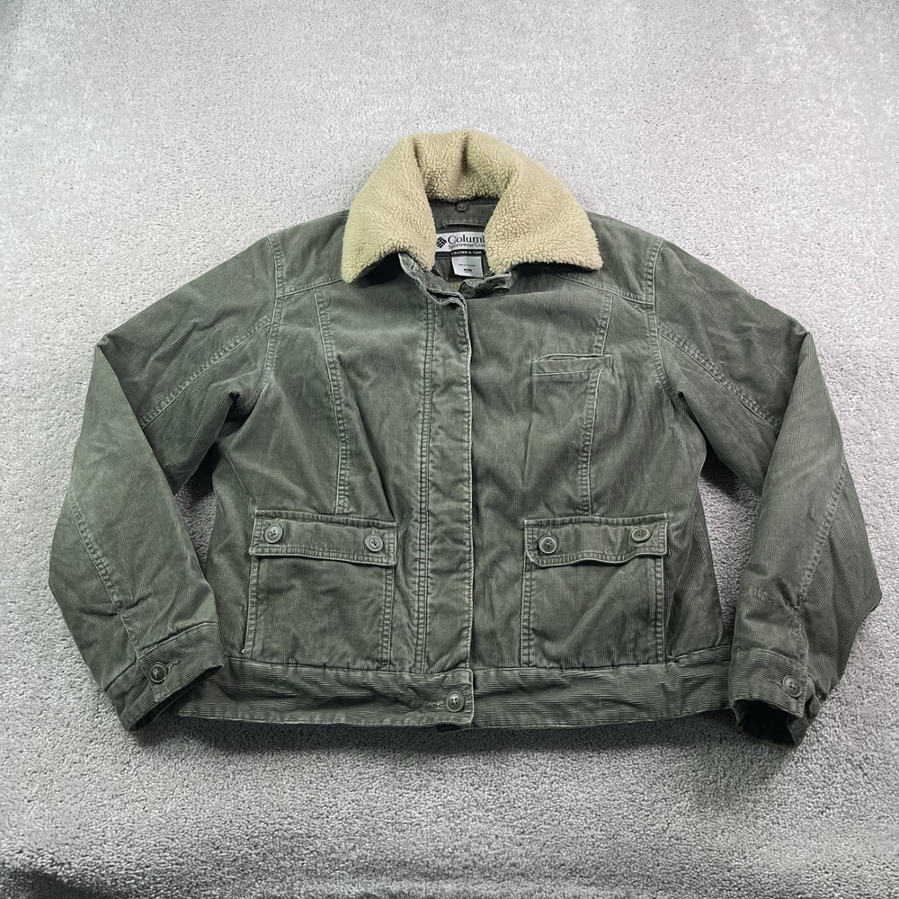 Columbia Jacket Womens XL Green Corduroy Sherpa Lined Full Zip Utility Gorpcore